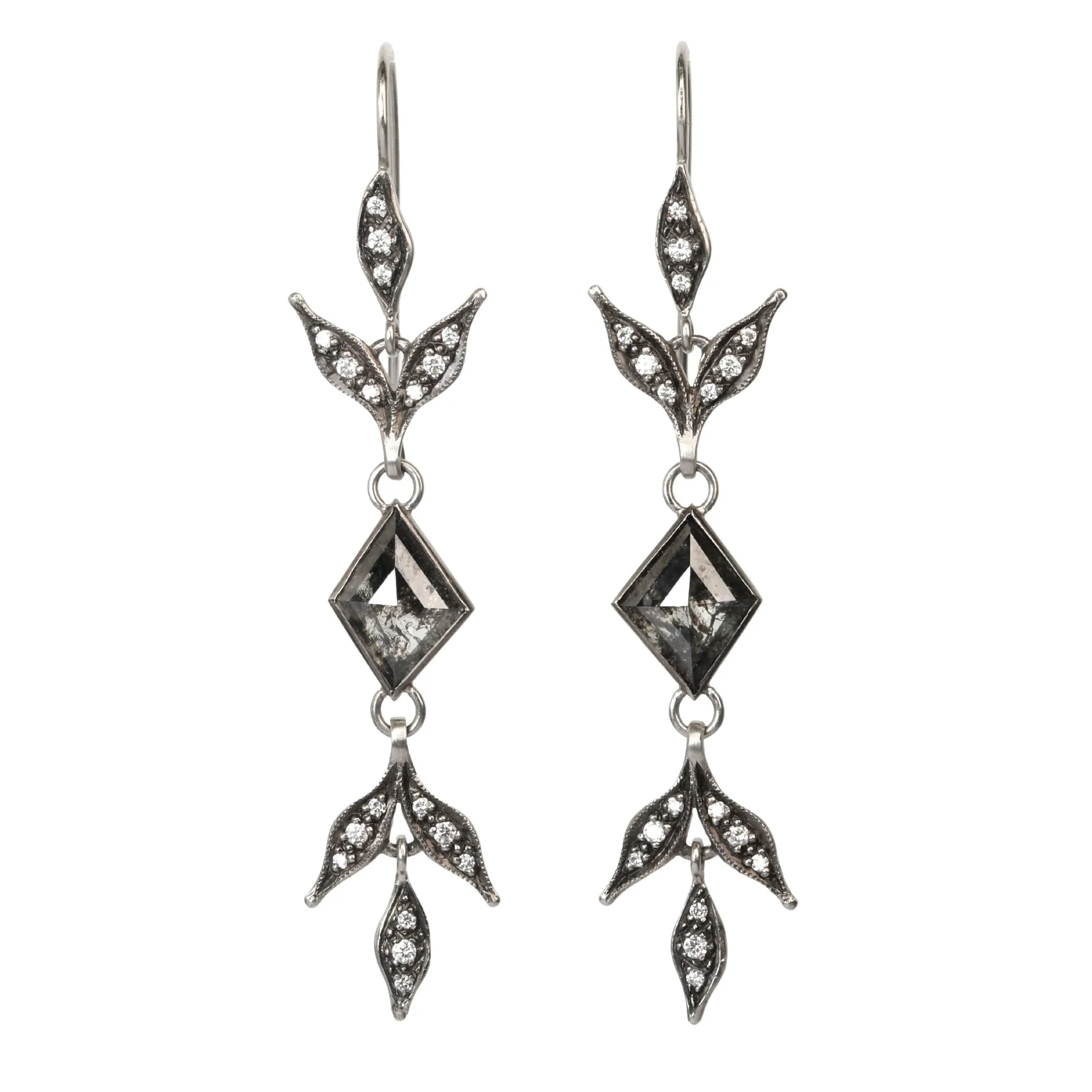 Platinum & Grey Rustic Diamond Lyrical Wheat Earrings