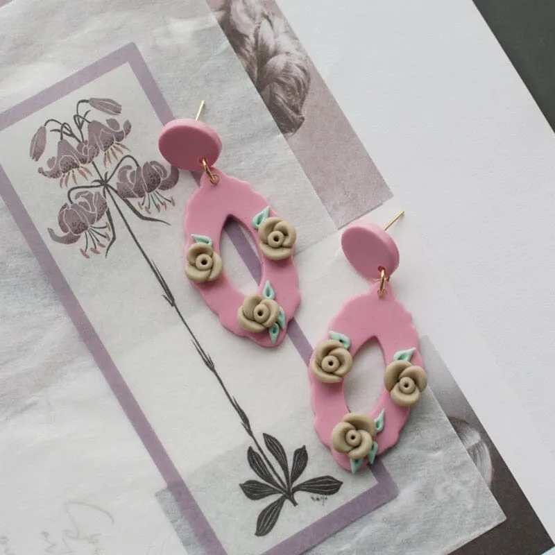 Polymer Clay Pattern Floral Spring Summer Drop Earrings