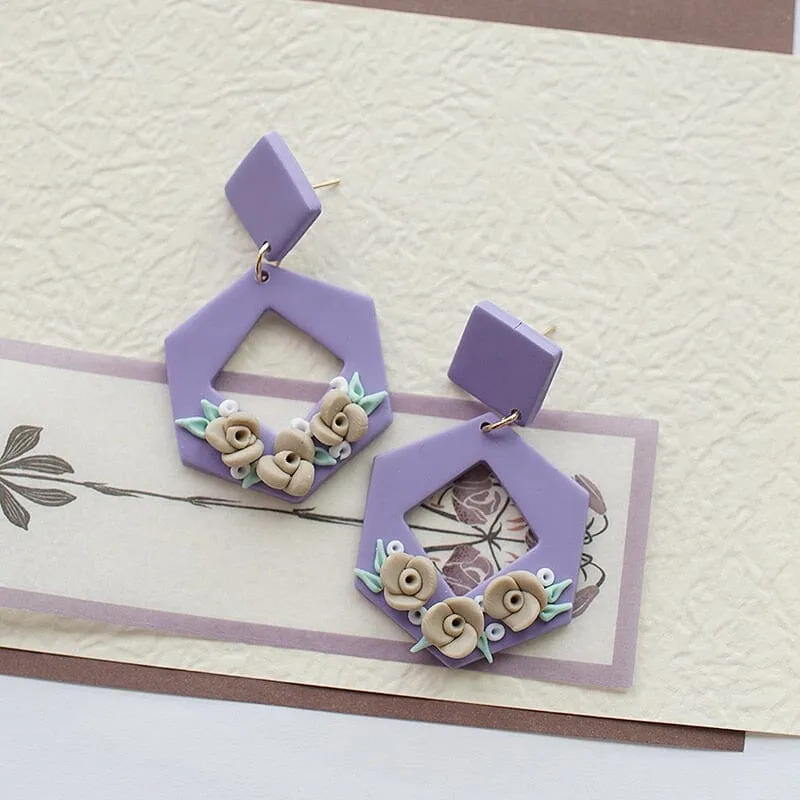 Polymer Clay Pattern Floral Spring Summer Drop Earrings