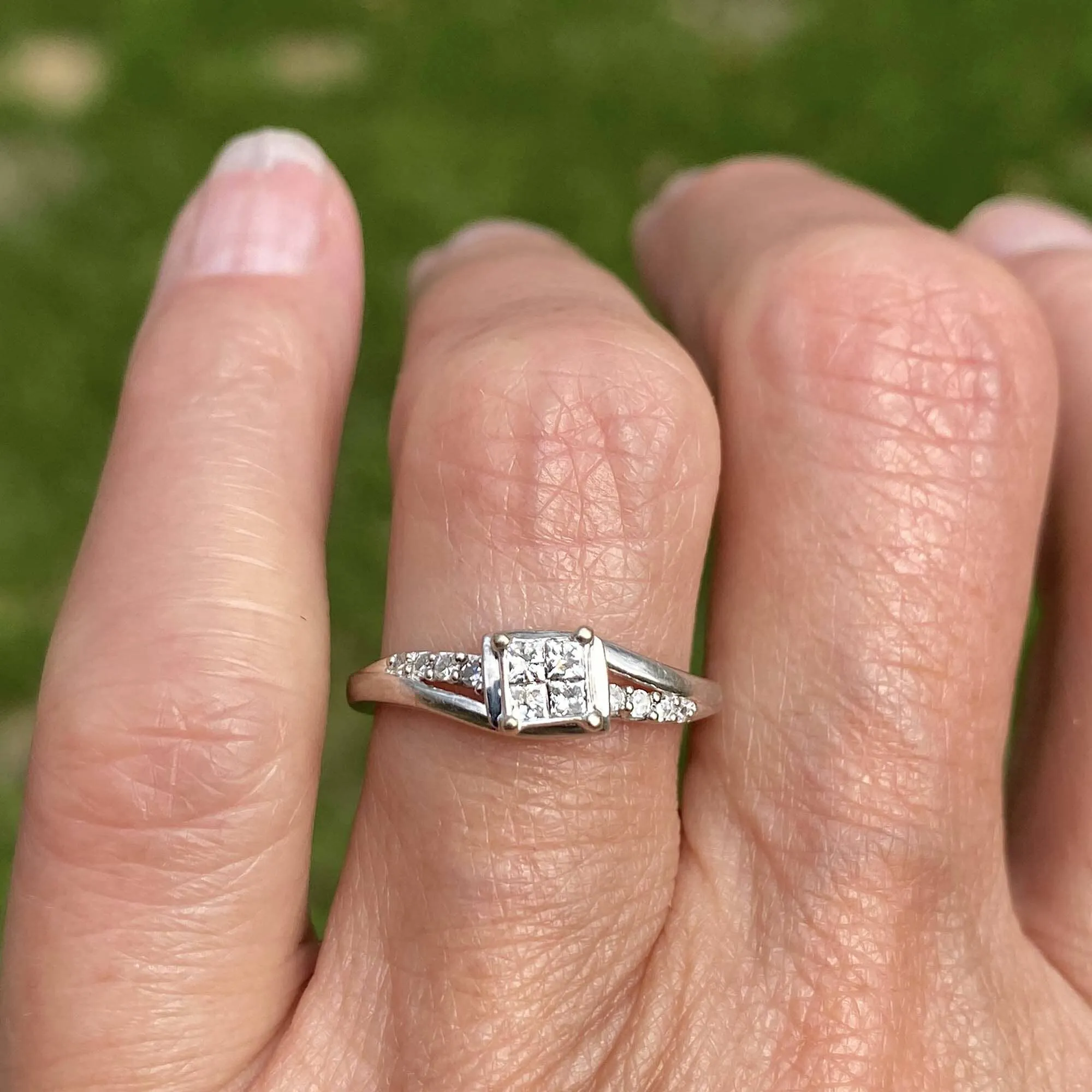 Princess Cut Diamond Cluster Bypass Ring