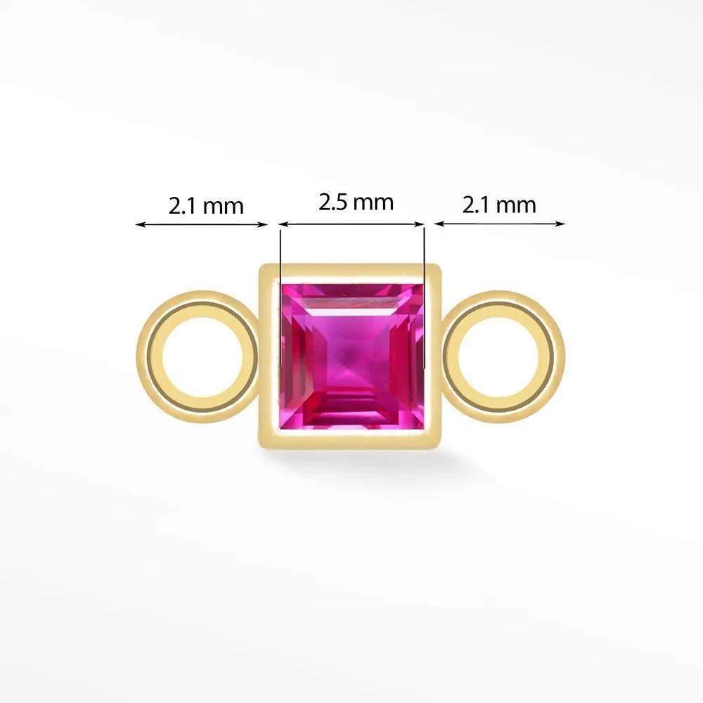 Princess cut Natural Gemstone 14k Yellow Gold Simple Bezel Connectors for Permanent Jewelry