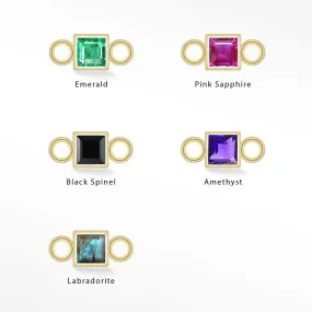 Princess cut Natural Gemstone 14k Yellow Gold Simple Bezel Connectors for Permanent Jewelry