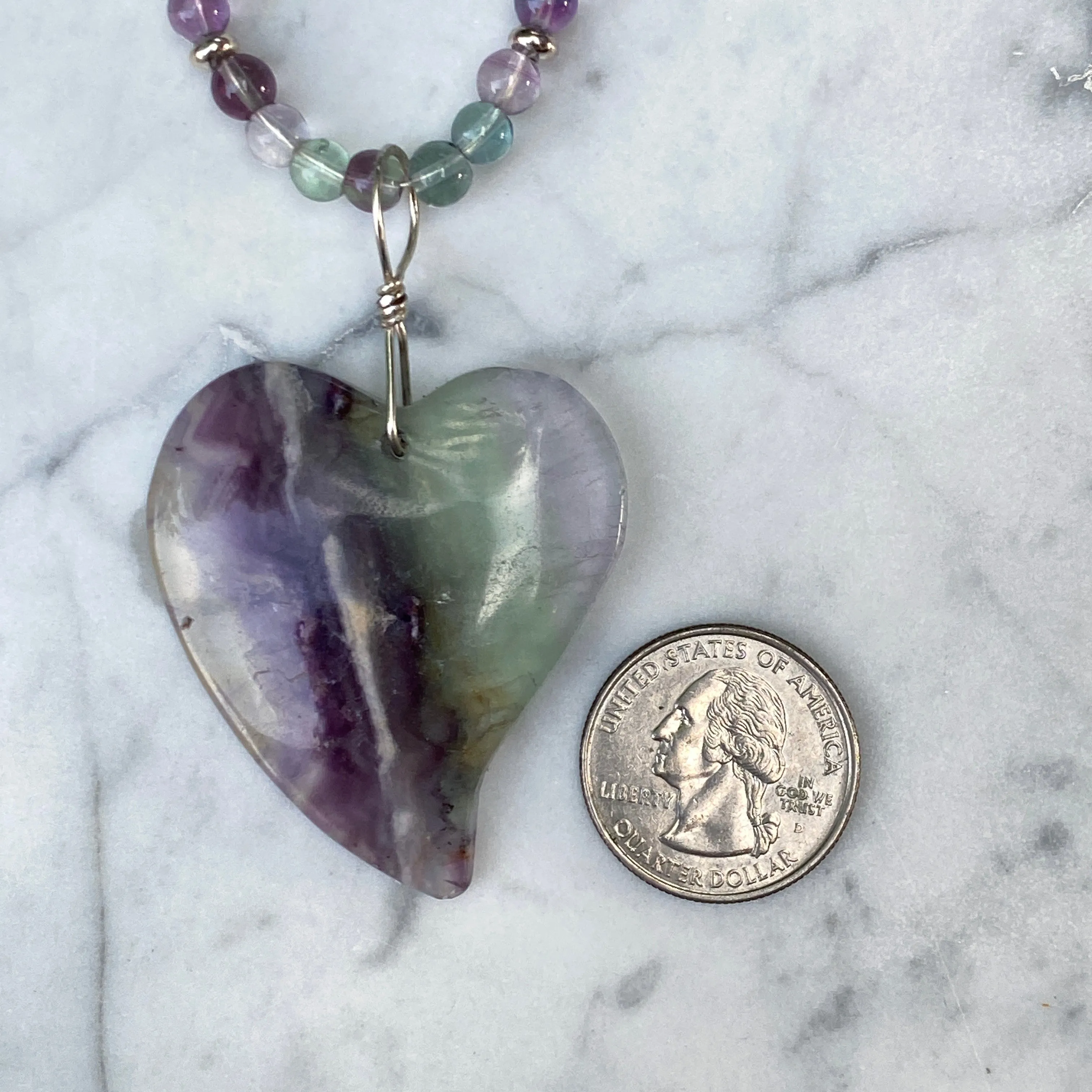 Rainbow Fluorite Heart Necklace