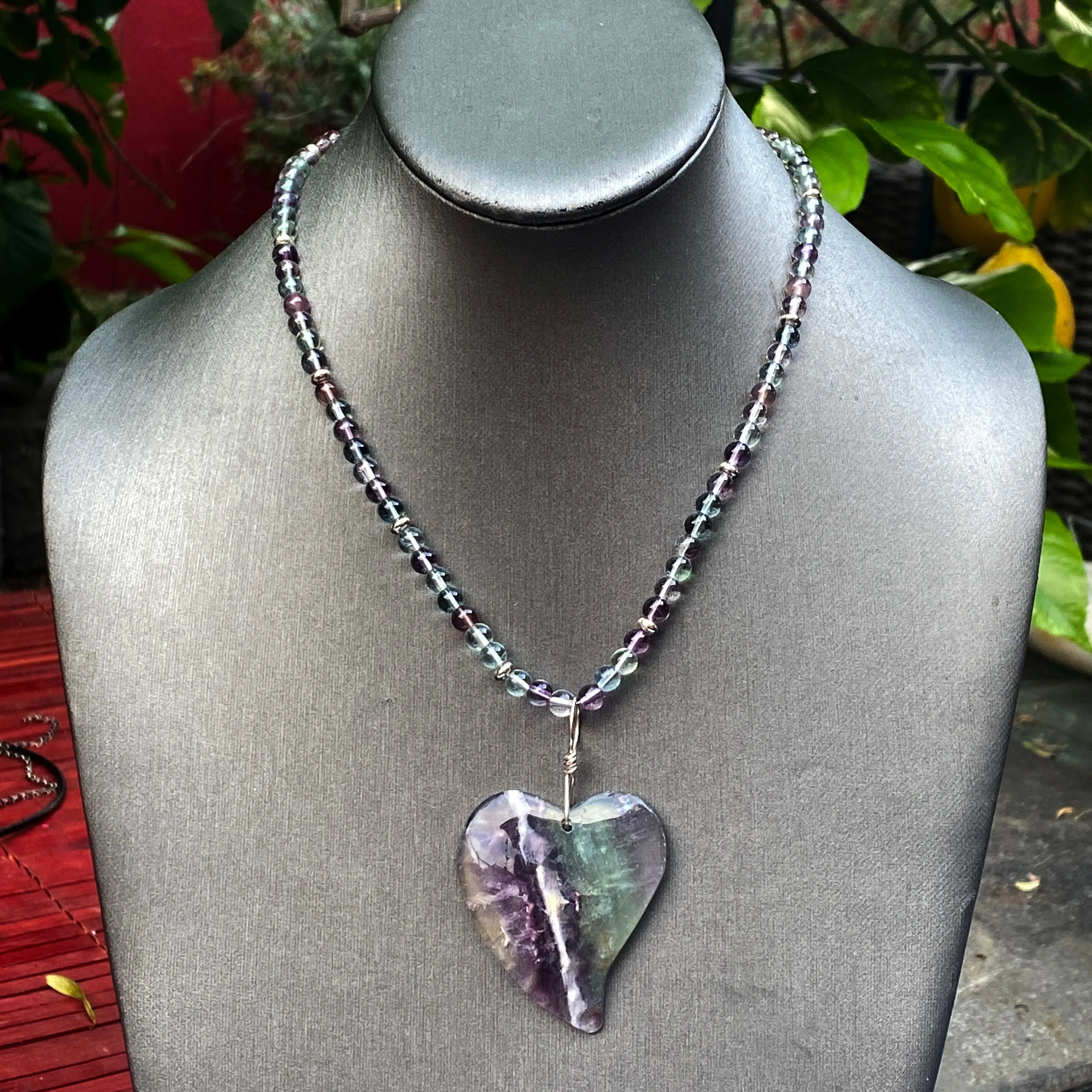 Rainbow Fluorite Heart Necklace