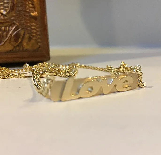 Raised Letter Name Gold Bar Necklace-Kim Kardashian