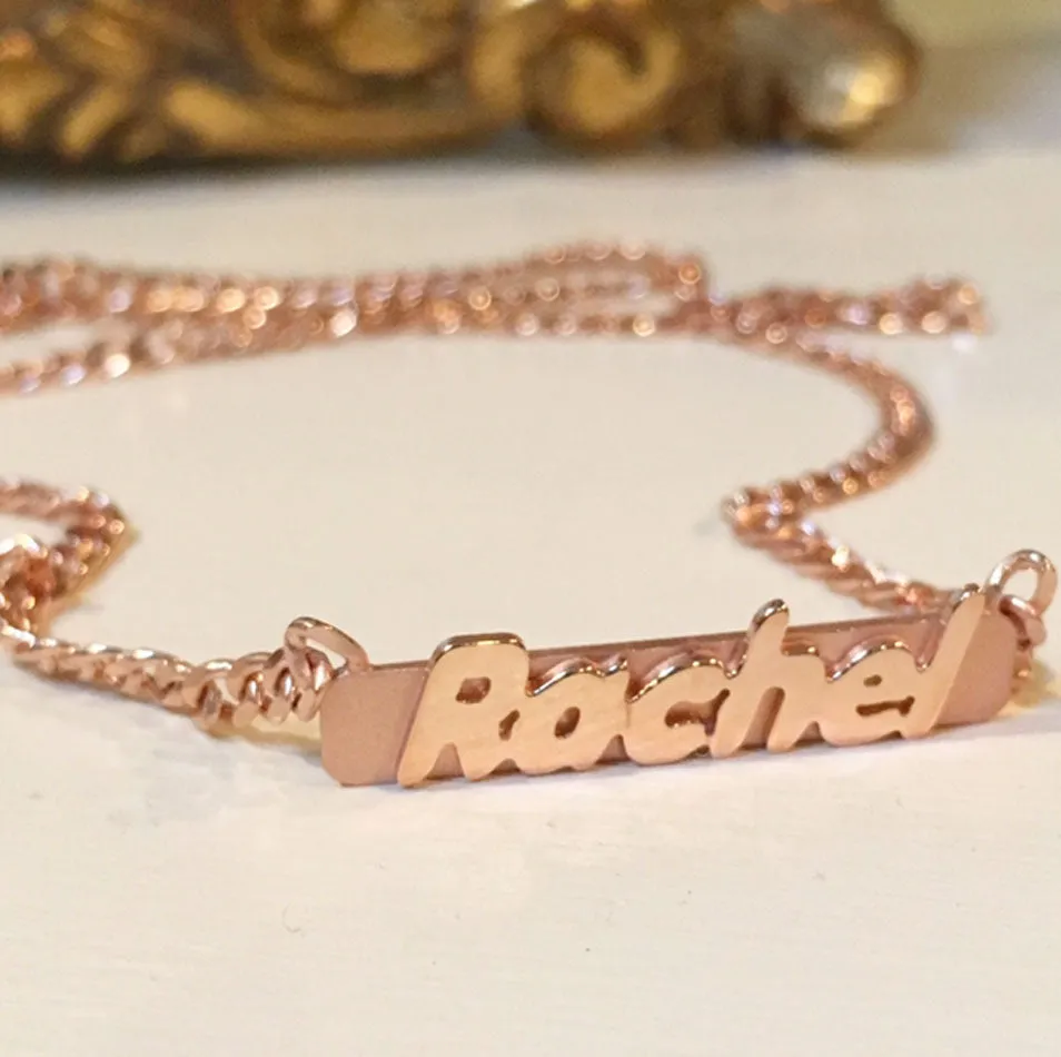 Raised Letter Name Gold Bar Necklace-Kim Kardashian