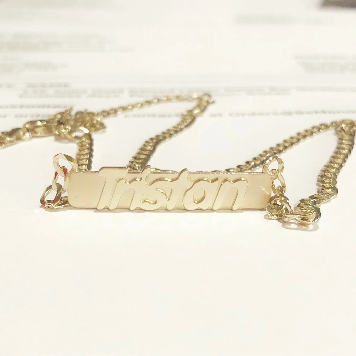 Raised Letter Name Gold Bar Necklace-Kim Kardashian