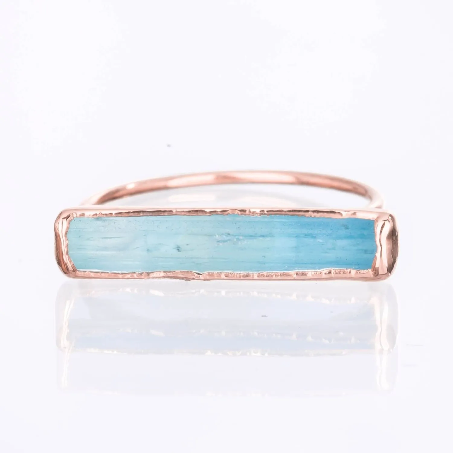 Exquisite Raw Aquamarine Bar Ring in Elegant Rose Gold