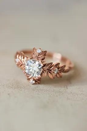 READY TO SHIP: 14K rose gold, cushion moissanite 5 mm, moissanites, RING SIZE 7 US