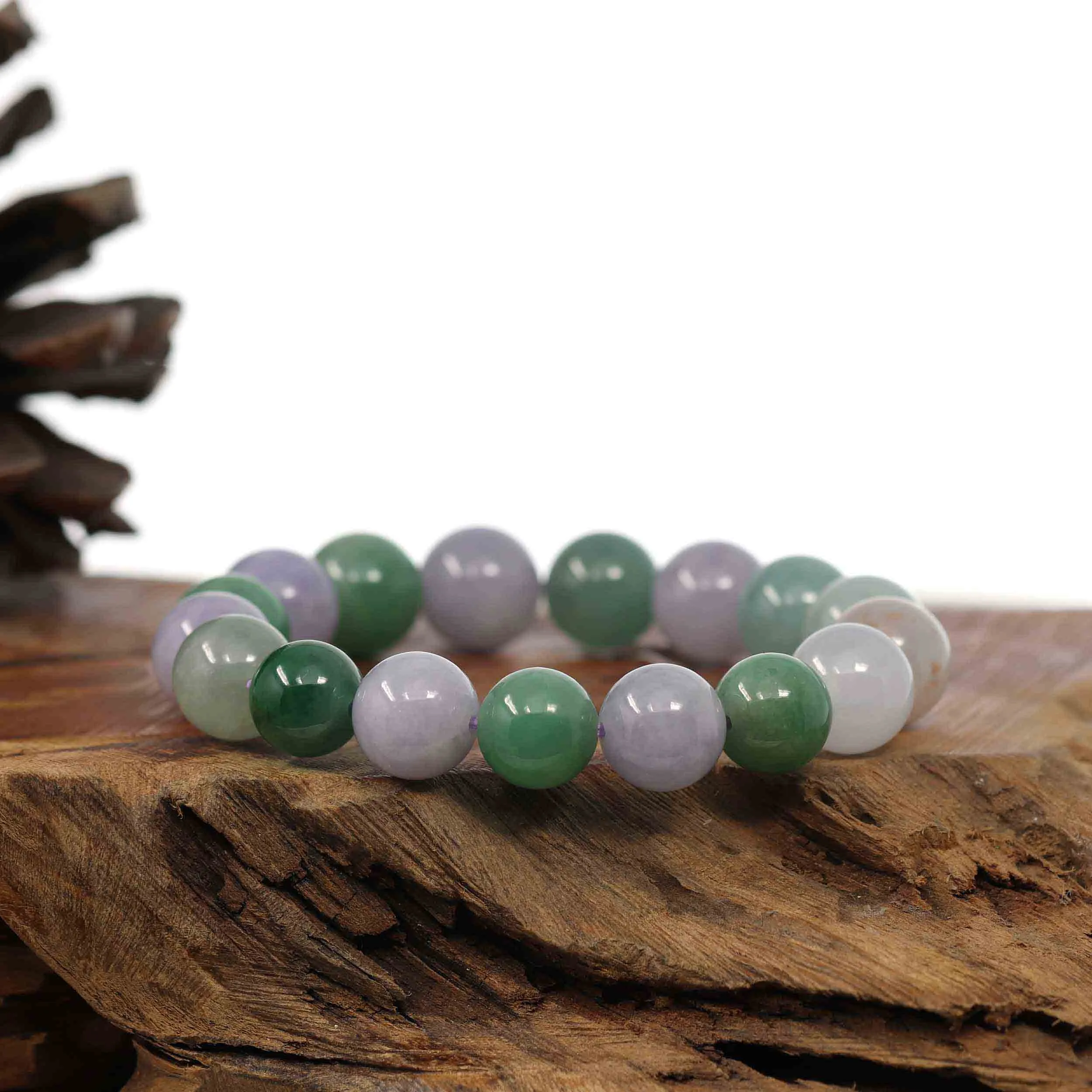 RealJade® Co. Genuine High end Jadeite Jade Round Multiple Colors Beads Bracelet ( 12 mm)