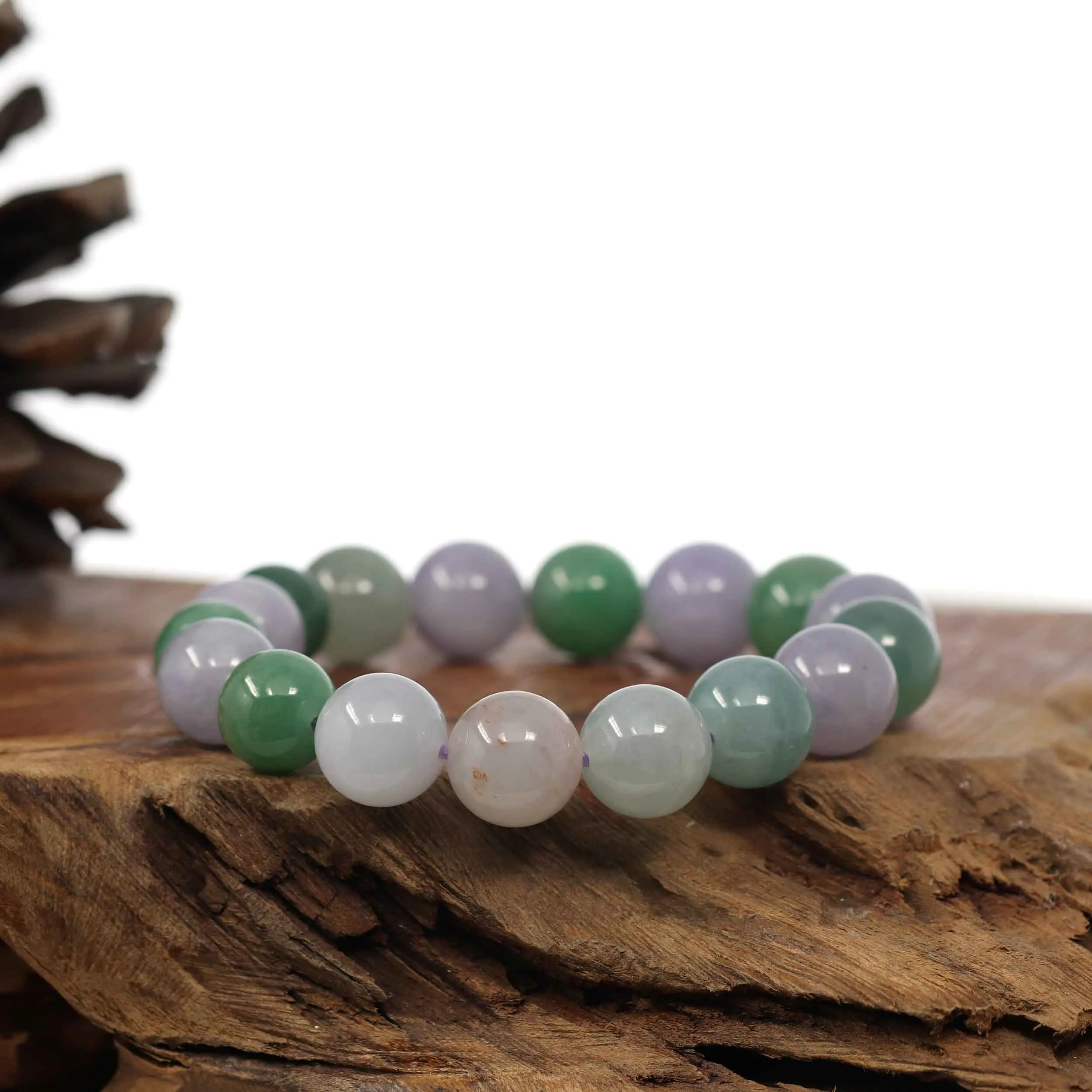 RealJade® Co. Genuine High end Jadeite Jade Round Multiple Colors Beads Bracelet ( 12 mm)