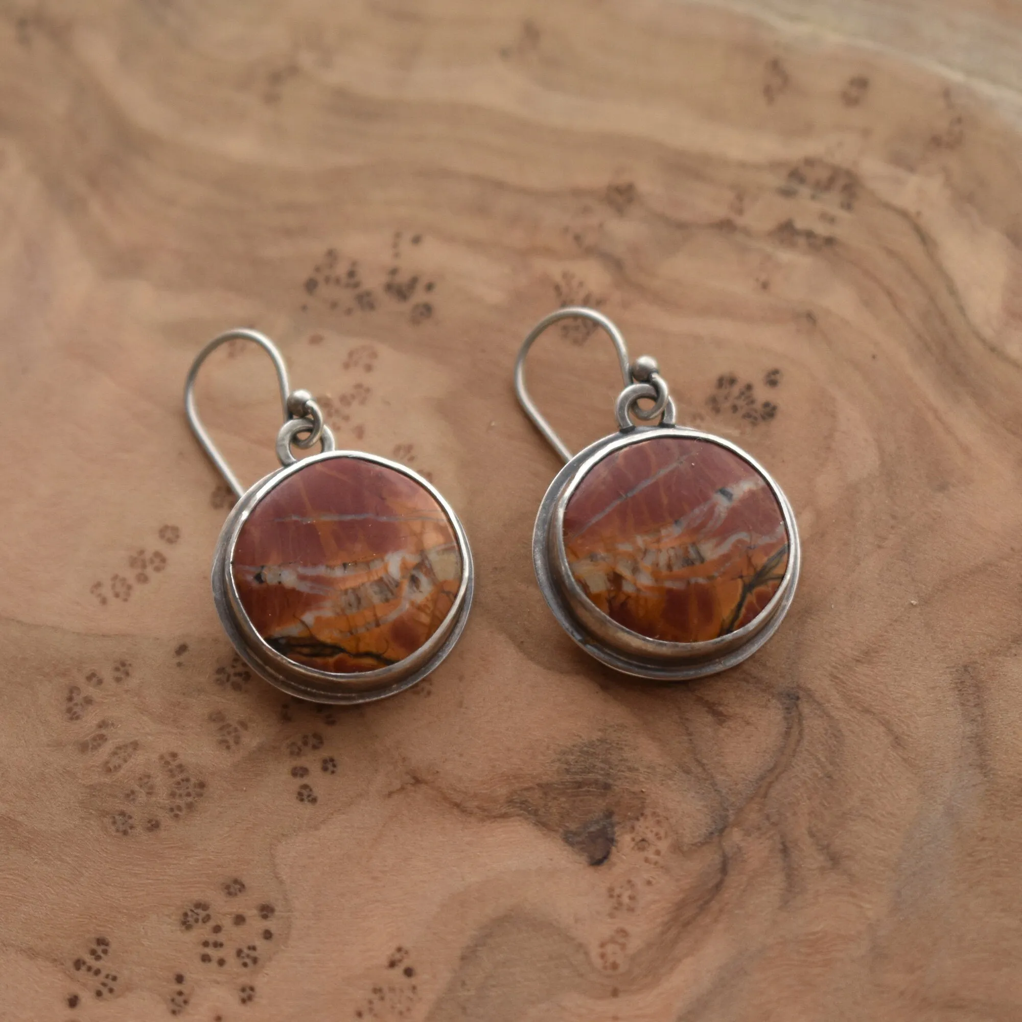 Red Creek Jasper Earrings - .925 Sterling Silver Ring - Silversmith - OOAK