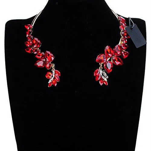 Red Glass Rhinestone Crystal Statement Pendant Chain Necklace