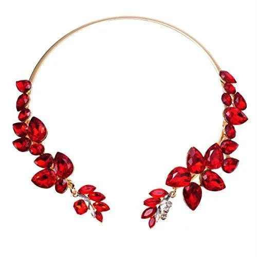 Red Glass Rhinestone Crystal Statement Pendant Chain Necklace