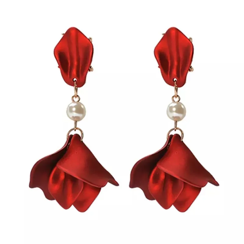 Red Velvet   White Pearl Accent Earrings