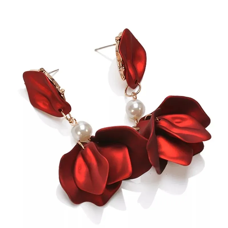 Red Velvet   White Pearl Accent Earrings