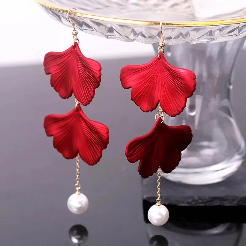 Red Velvet   White Pearl Accent Earrings