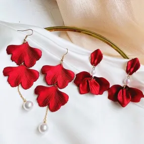 Red Velvet   White Pearl Accent Earrings