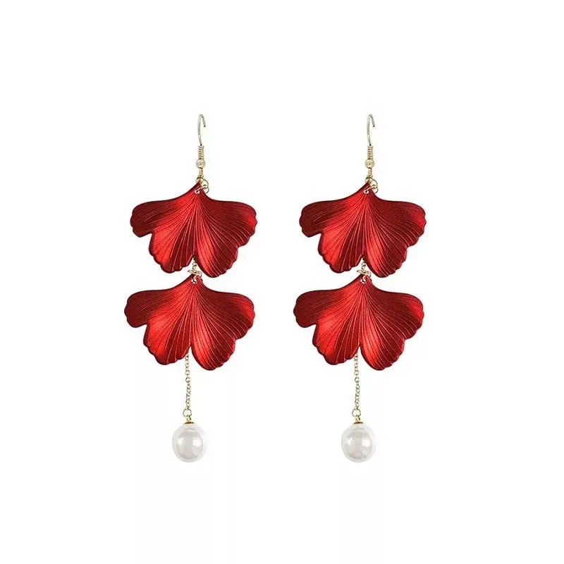 Red Velvet   White Pearl Accent Earrings