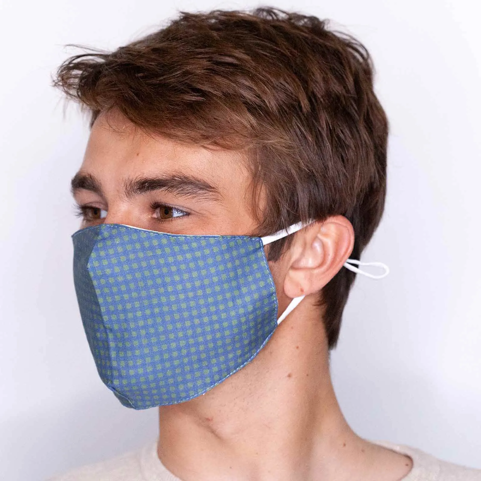 Reusable Cotton Men’s Mask in Gingham Green