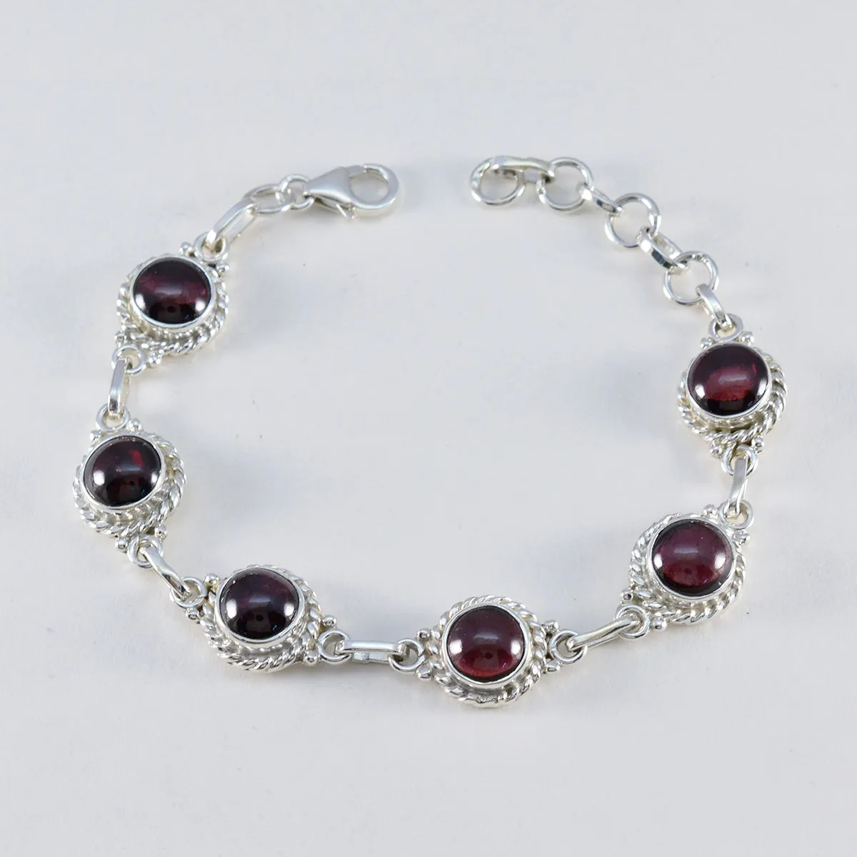 Riyo Bulk 925 Sterling Silver Bracelet For Women Garnet Bracelet Bezel Setting Bracelet with Fish Hook Link Bracelet L Size 6-8.5 Inch.