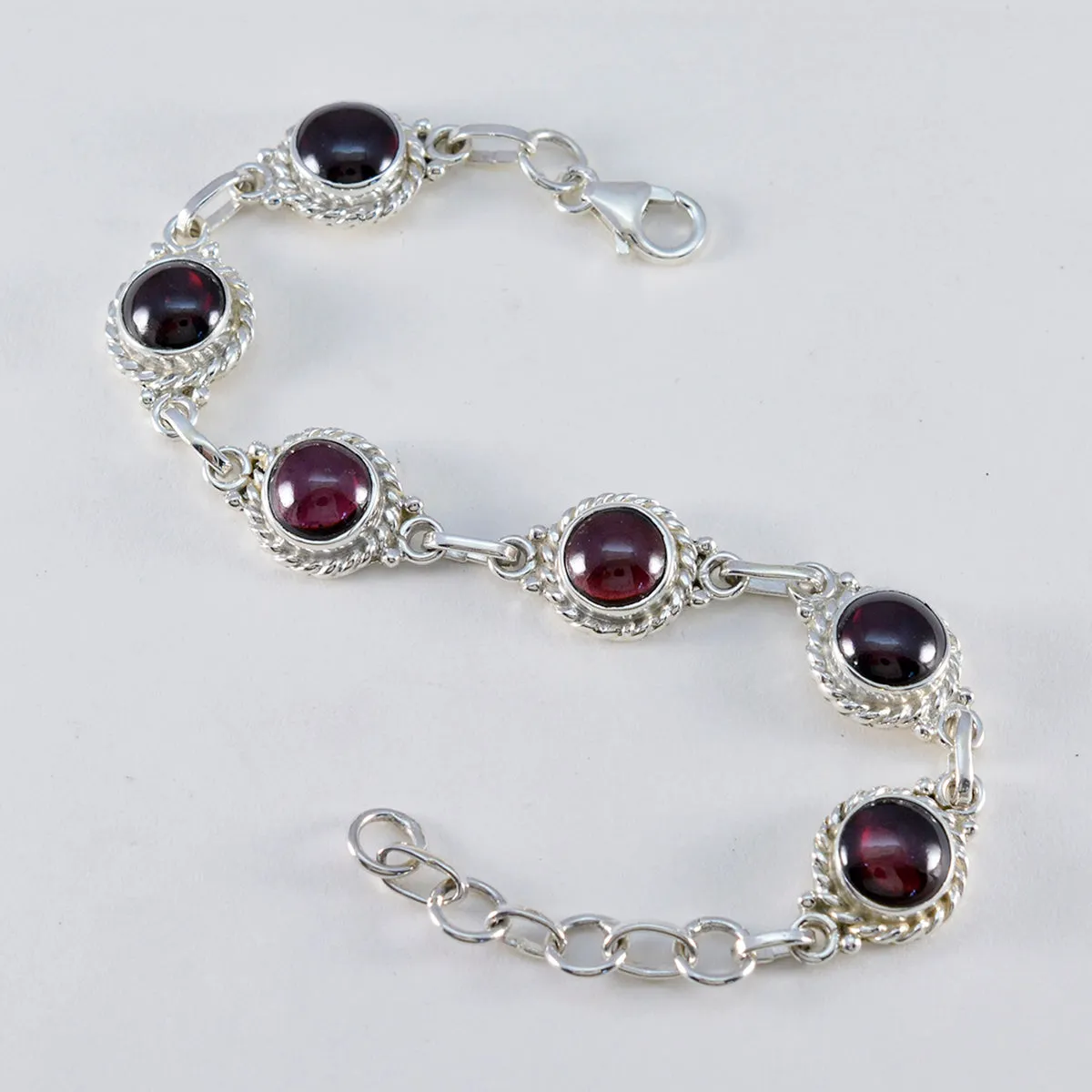 Riyo Bulk 925 Sterling Silver Bracelet For Women Garnet Bracelet Bezel Setting Bracelet with Fish Hook Link Bracelet L Size 6-8.5 Inch.