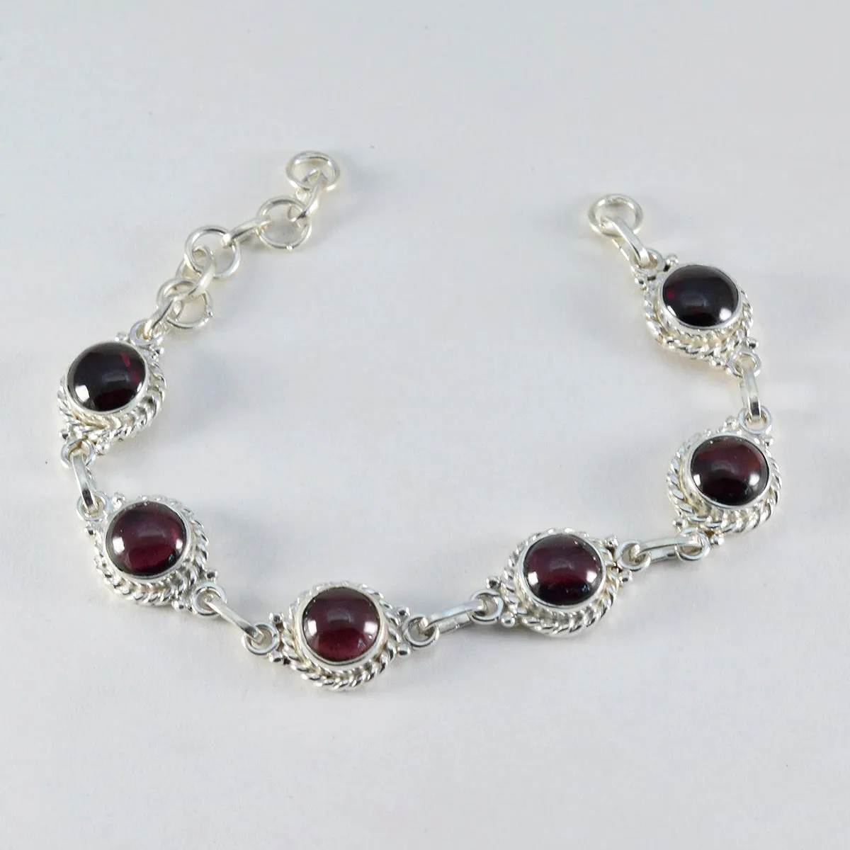 Riyo Bulk 925 Sterling Silver Bracelet For Women Garnet Bracelet Bezel Setting Bracelet with Fish Hook Link Bracelet L Size 6-8.5 Inch.