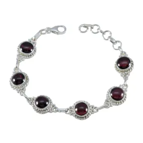 Riyo Bulk 925 Sterling Silver Bracelet For Women Garnet Bracelet Bezel Setting Bracelet with Fish Hook Link Bracelet L Size 6-8.5 Inch.