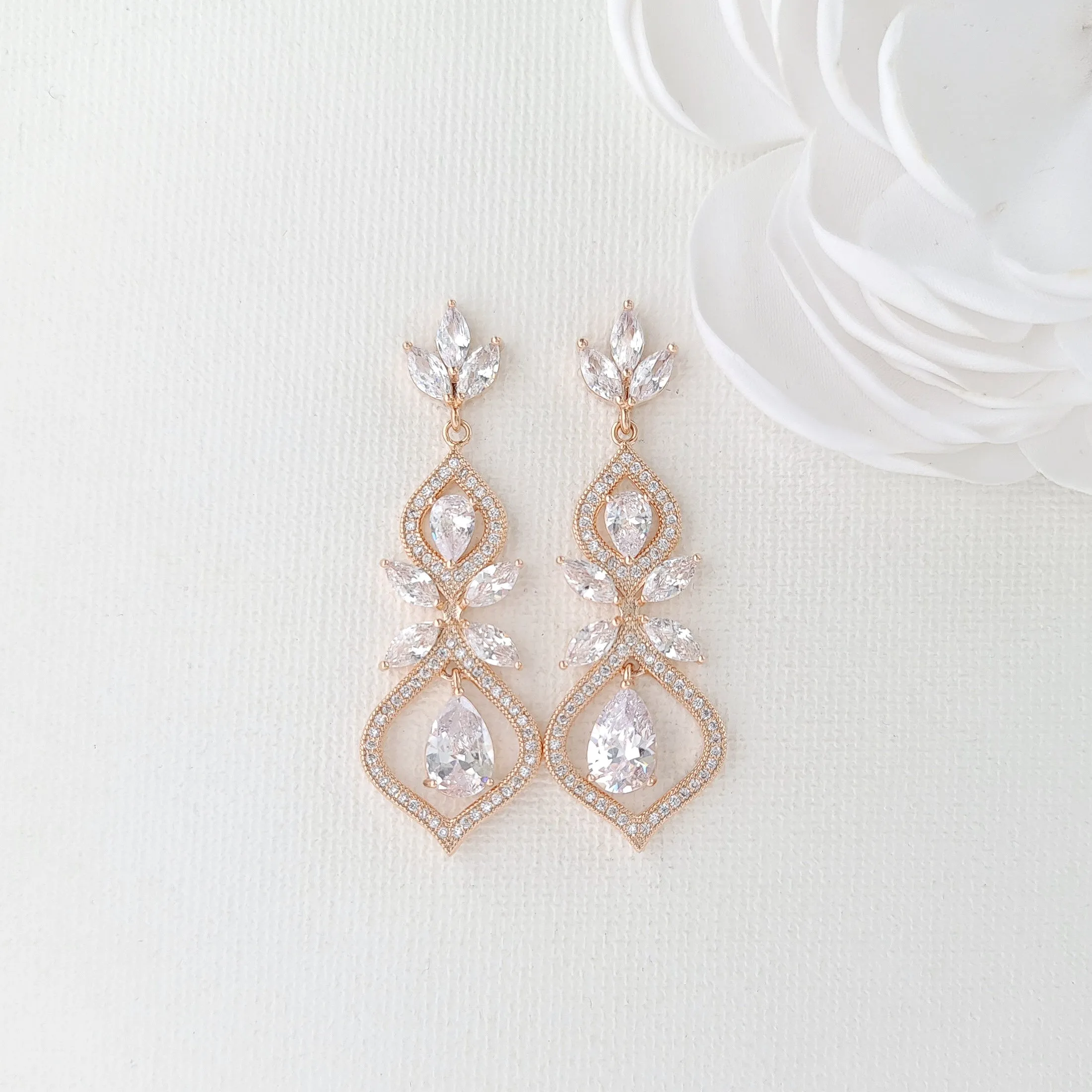 Rose Gold Bridal Back Jewelry Set with Drop Earrings Slider Bracelet Backdrop Necklace- Meghan