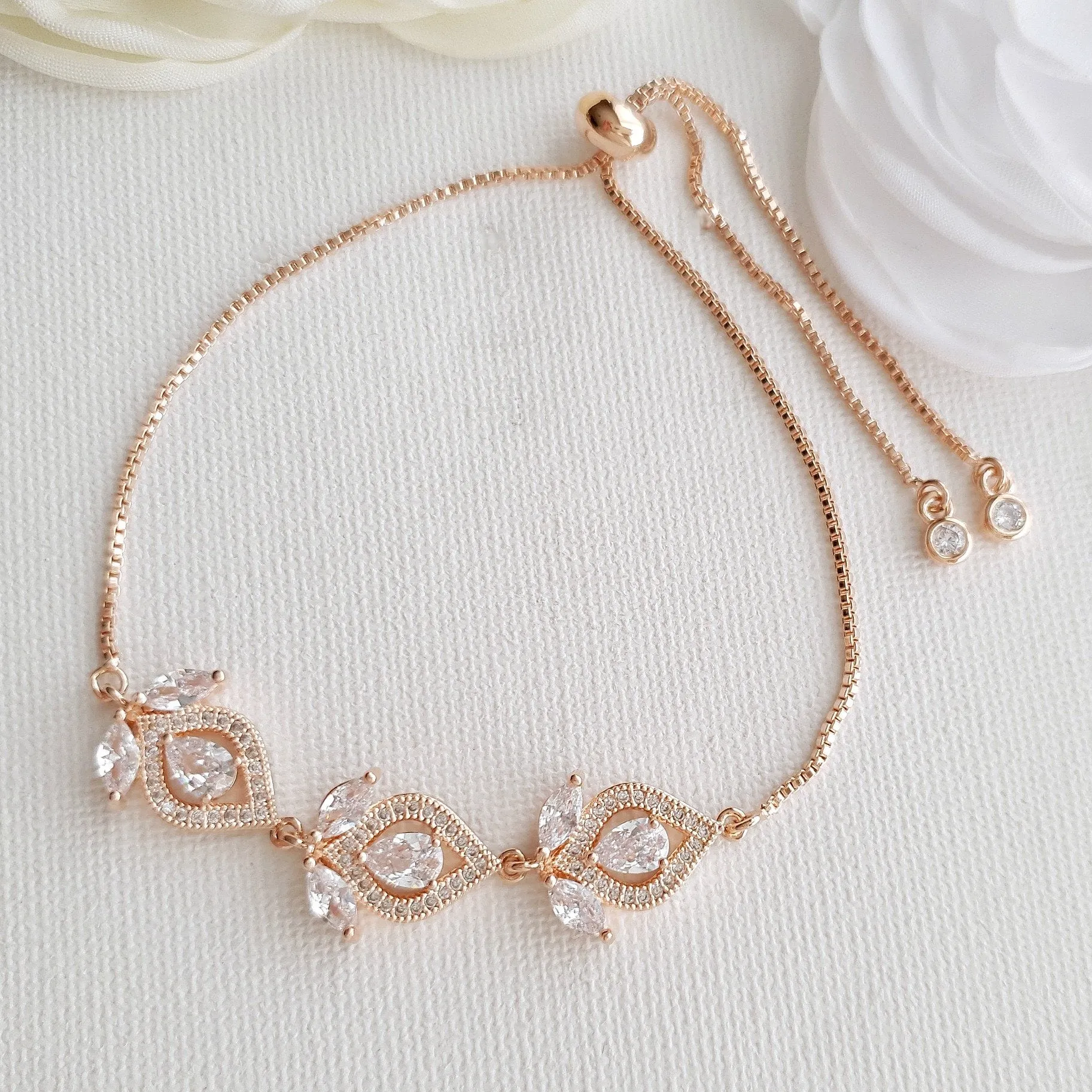 Rose Gold Bridal Back Jewelry Set with Drop Earrings Slider Bracelet Backdrop Necklace- Meghan