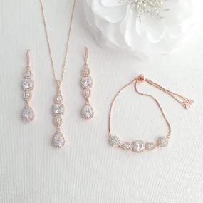 Rose Gold Drop Earrings Necklace Bracelet Set-Gianna