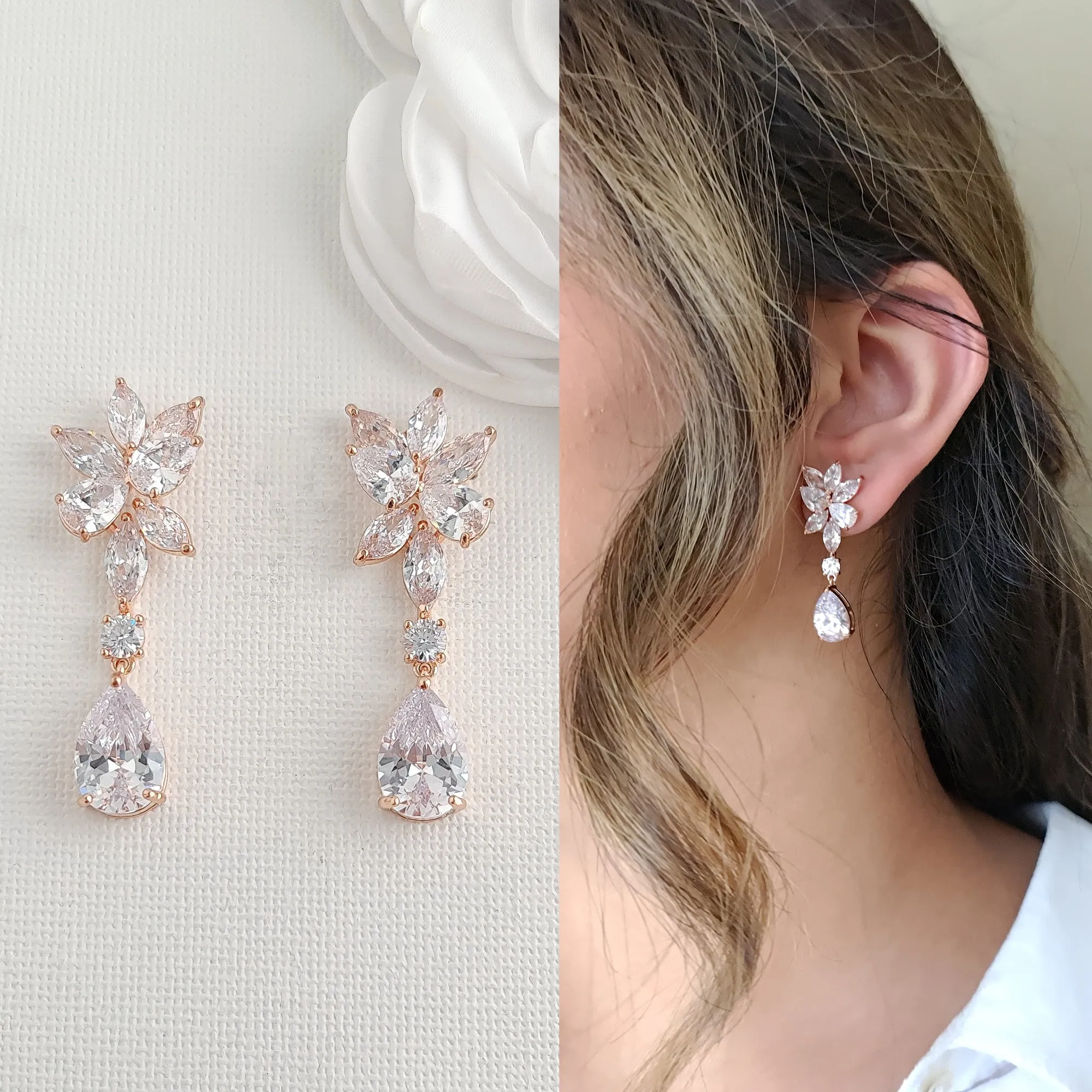 Rose Gold Earrings and Bracelet Set-Ivy