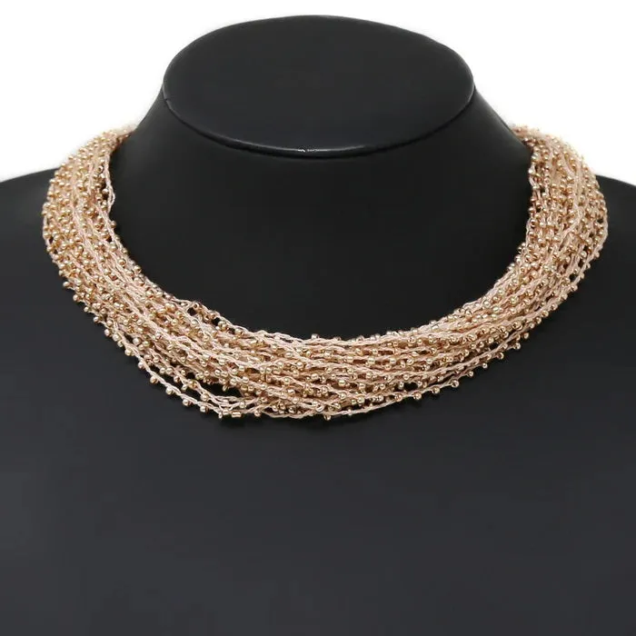 Rose Gold Seed Bead Multi Strand Necklace