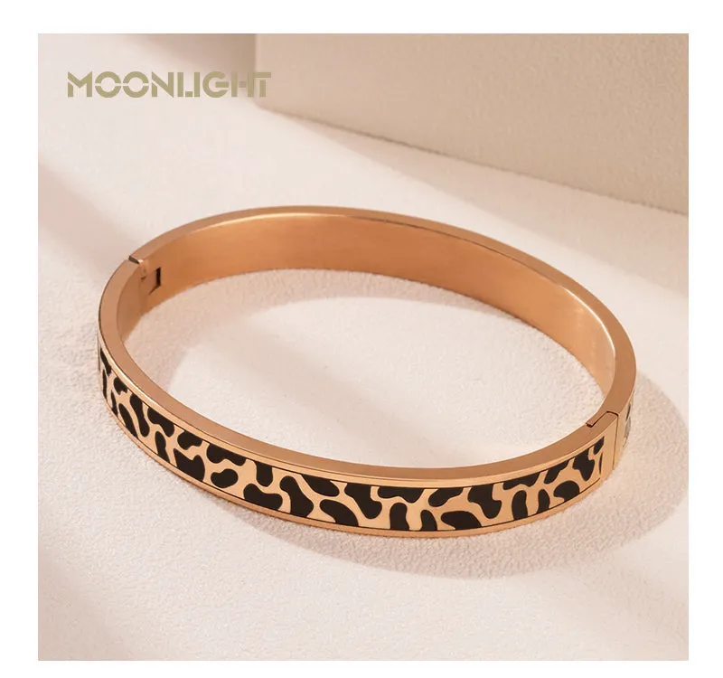 Rose Gold Stainless Steel Animal Print Hinged Bangle Bracelet