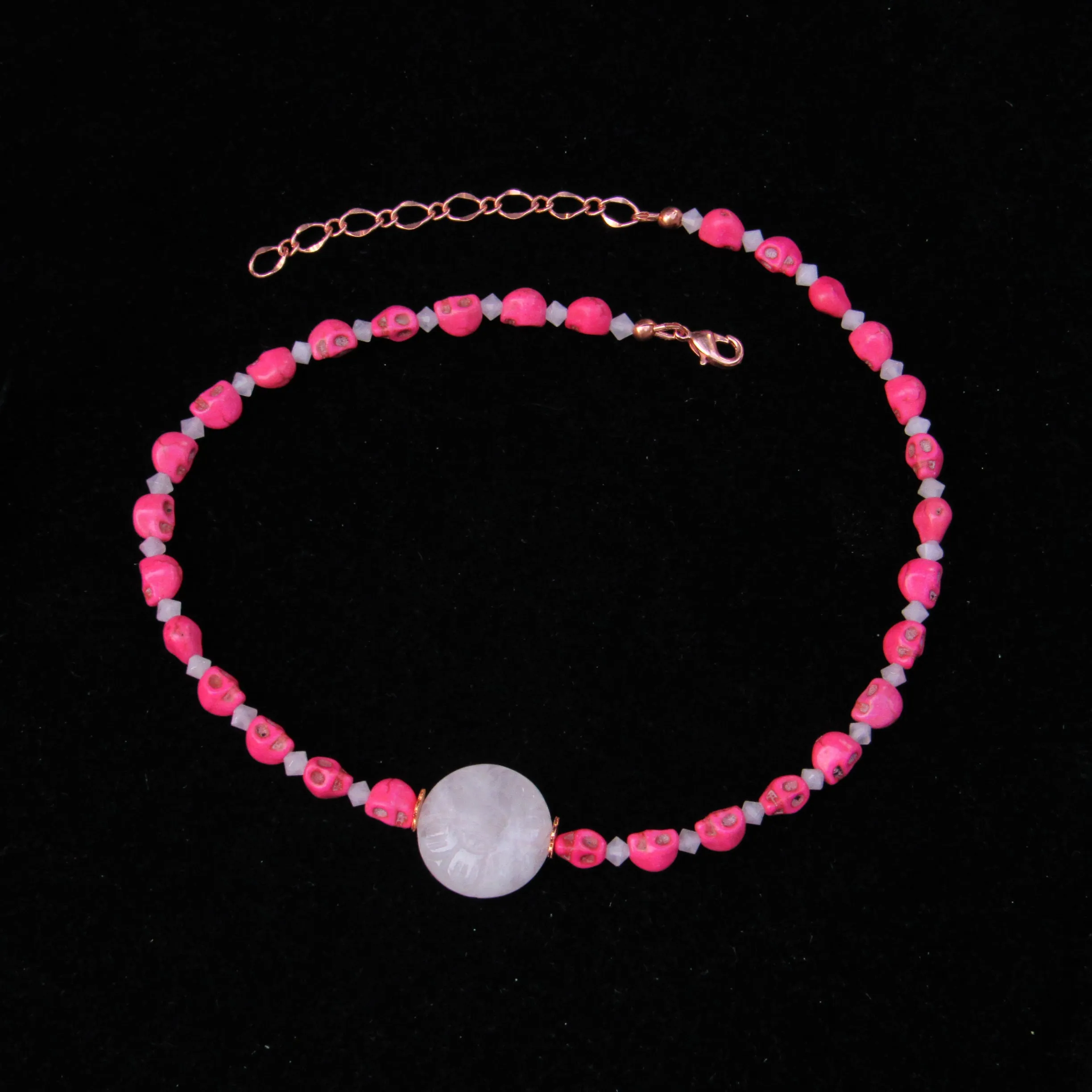 Rose Quartz and Skull Necklace