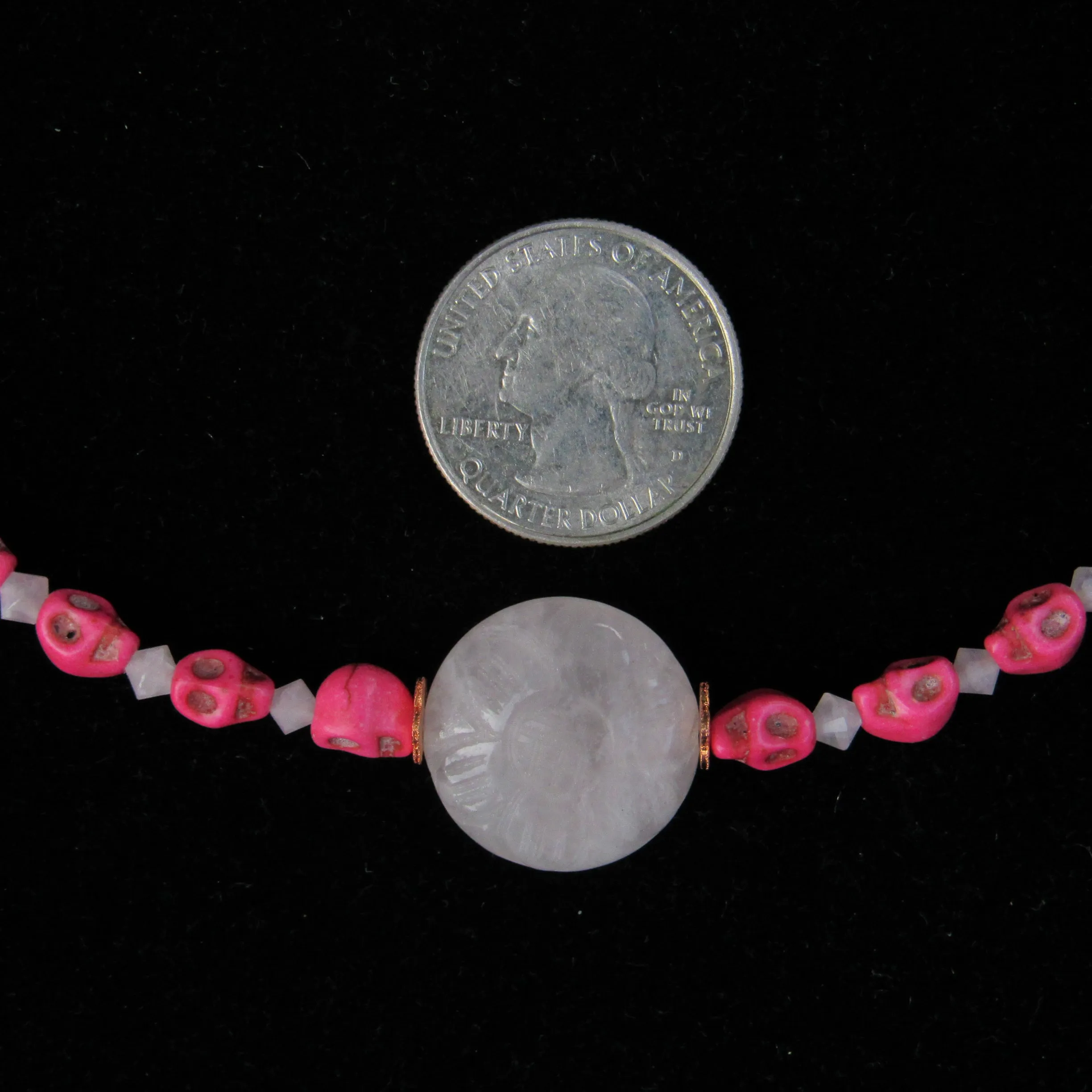 Rose Quartz and Skull Necklace