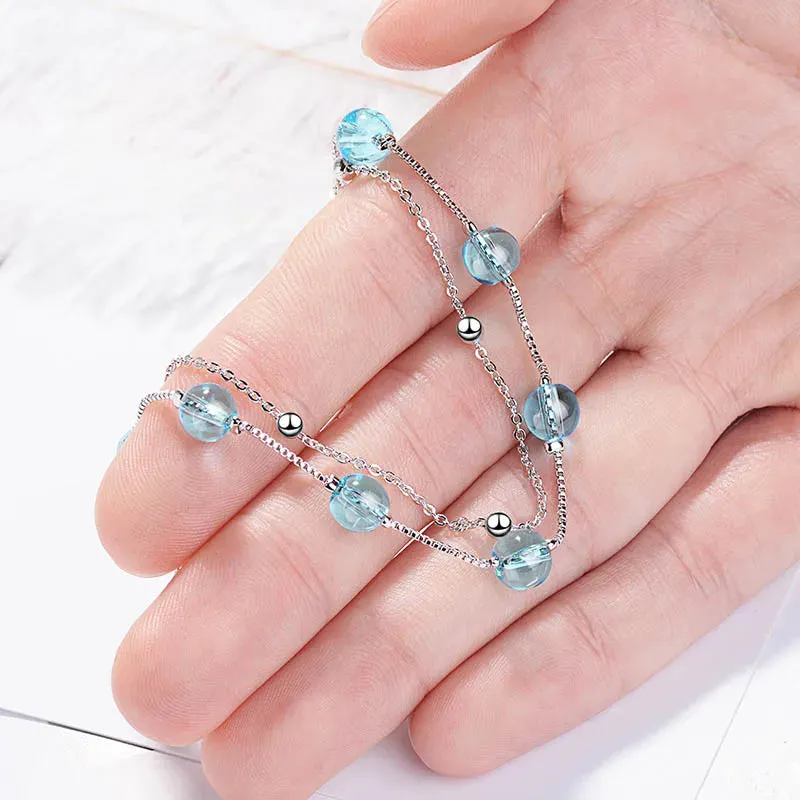 Round Aquamarine Gemstone Bracelet