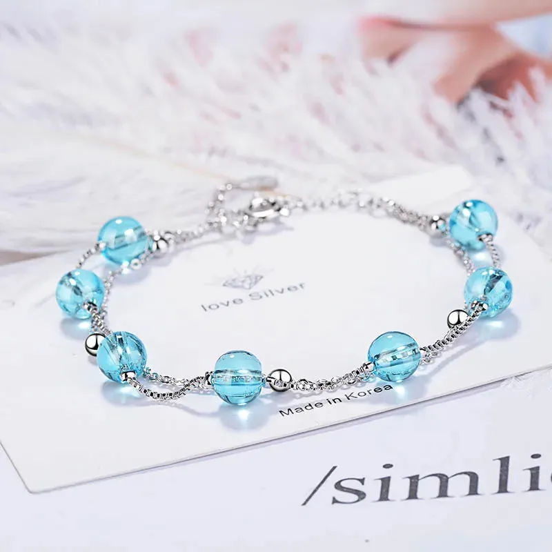 Round Aquamarine Gemstone Bracelet