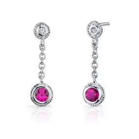 Ruby Round Shape Bezel Setting Earrings Pendant Necklace Sterling Silver Jewelry Set