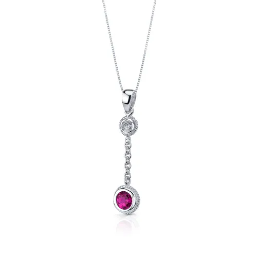 Ruby Round Shape Bezel Setting Earrings Pendant Necklace Sterling Silver Jewelry Set