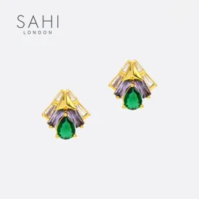 Sahi London Shine Green Zircon Crystal Stud Earring