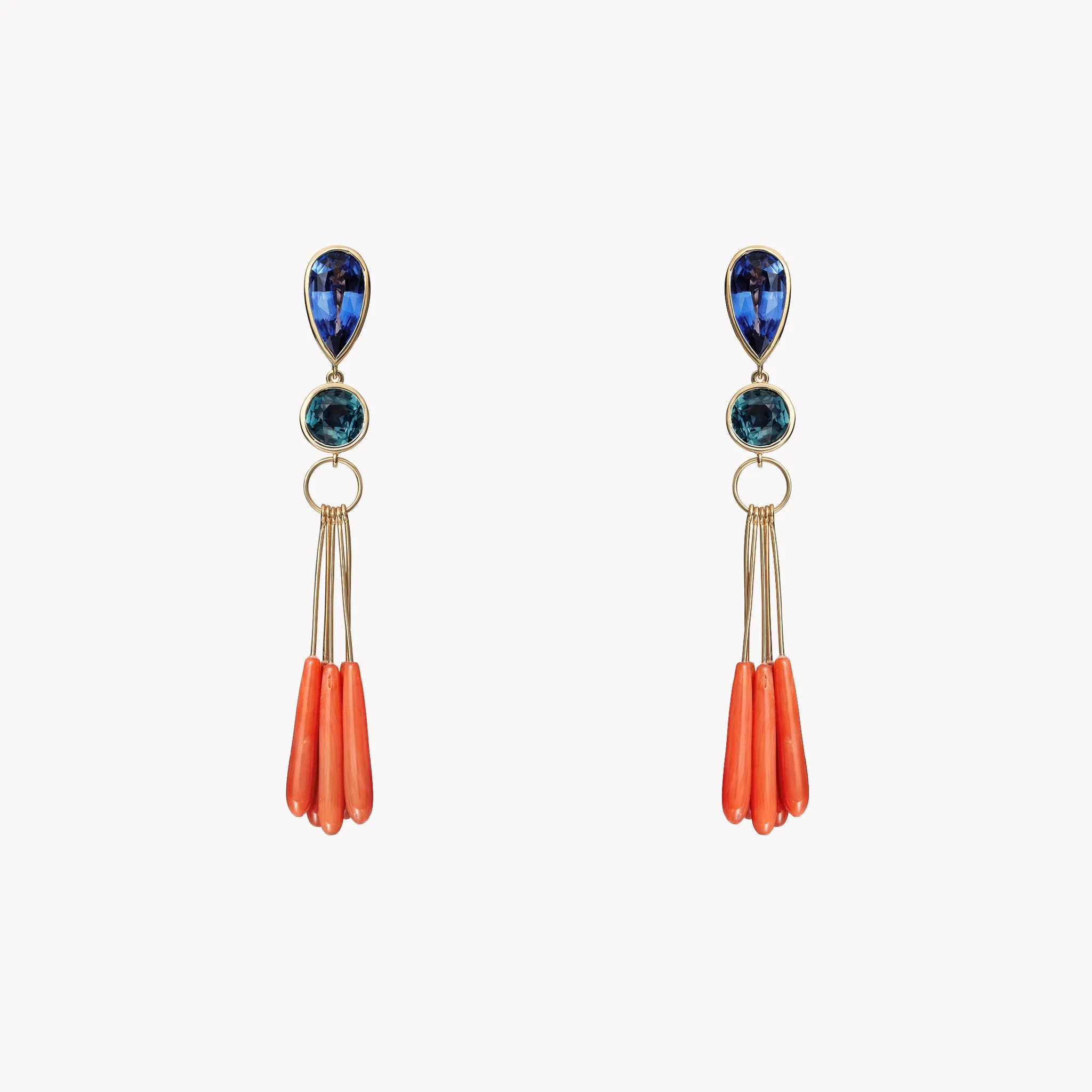 Sapphire & Coral Dangle Drop Earrings