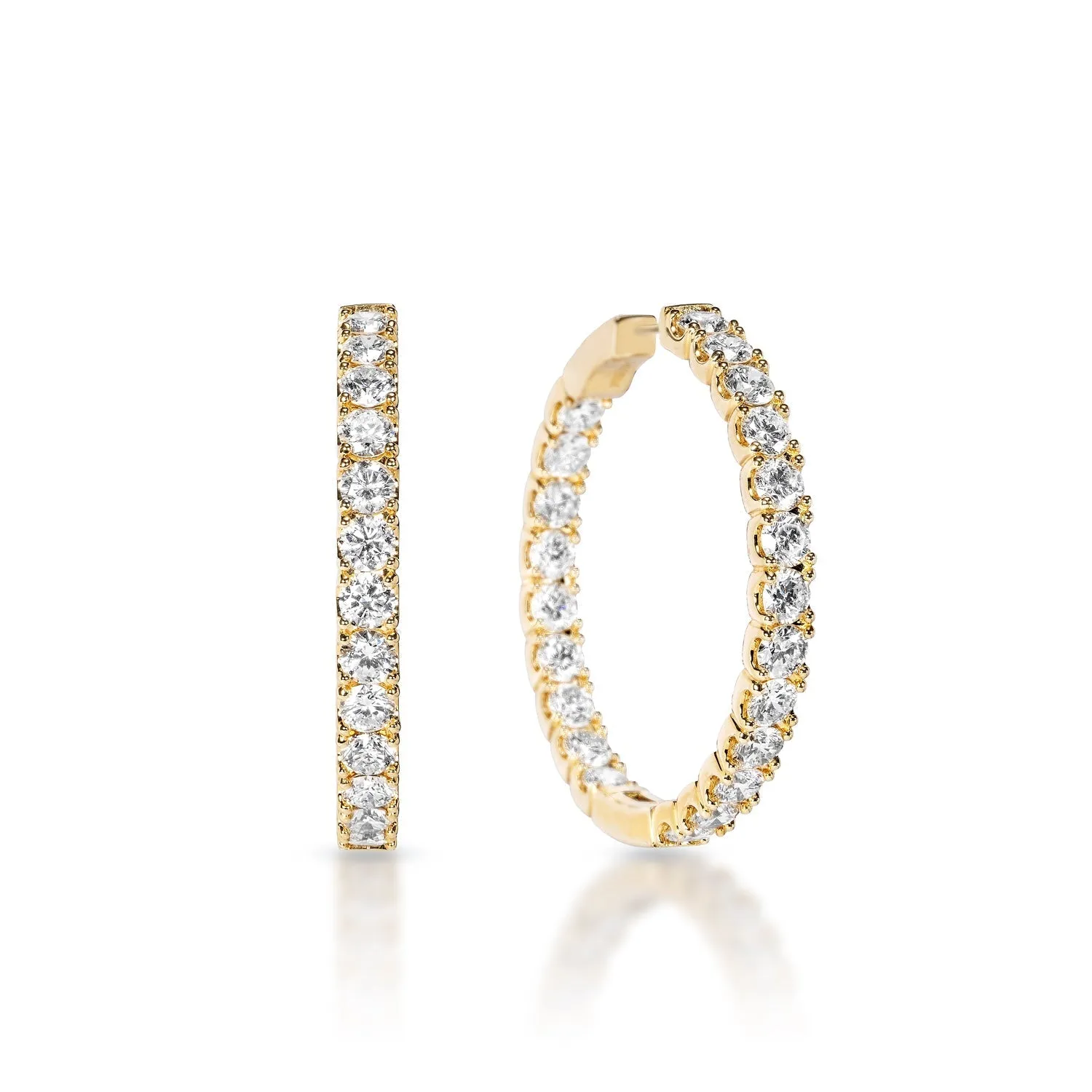 Serenity 1.5 inch 9 Carat Round Brilliant Diamond Hoops Earrings in 14k Yellow Gold