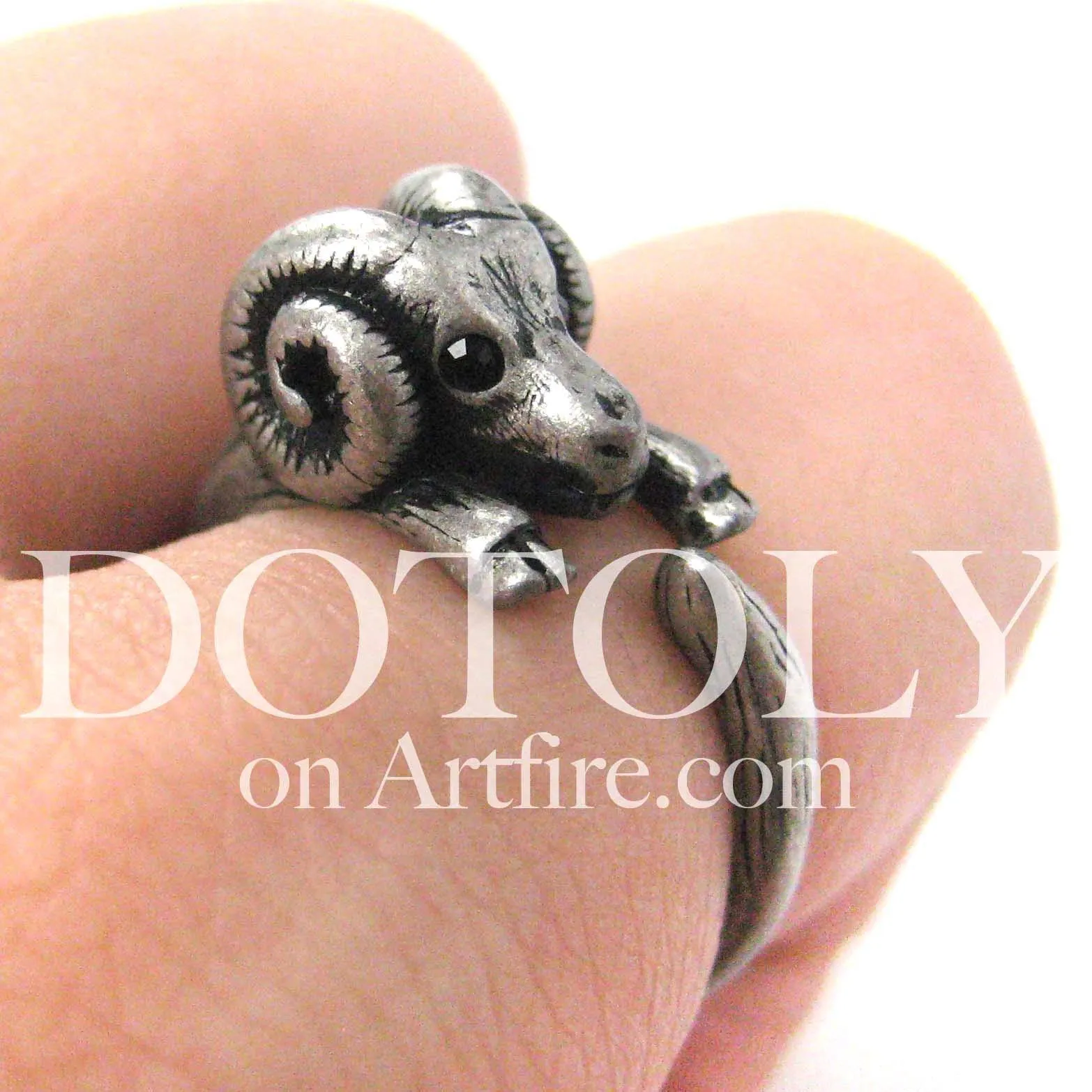 Sheep Ram Animal Wrap Around Ring in Silver - Sizes 4 to 9 Available