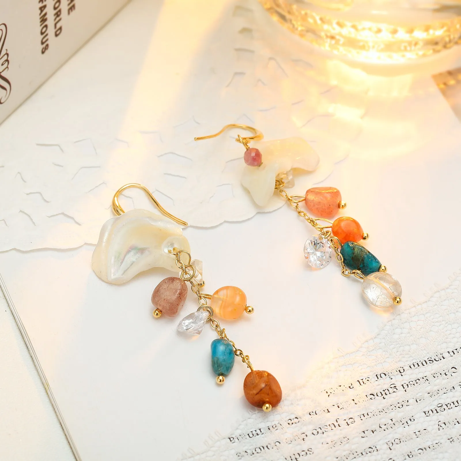 Shell Beaded Drop Earrings