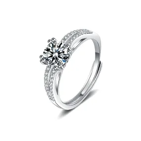 Silver Double Row Moissanite Diamond Ring