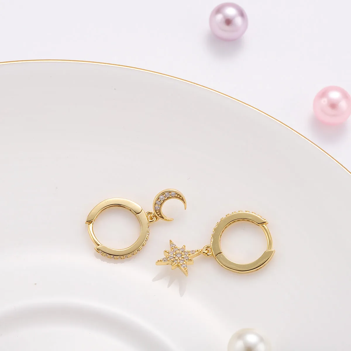 Sky Gold Diamond Drop Hoop Earrings