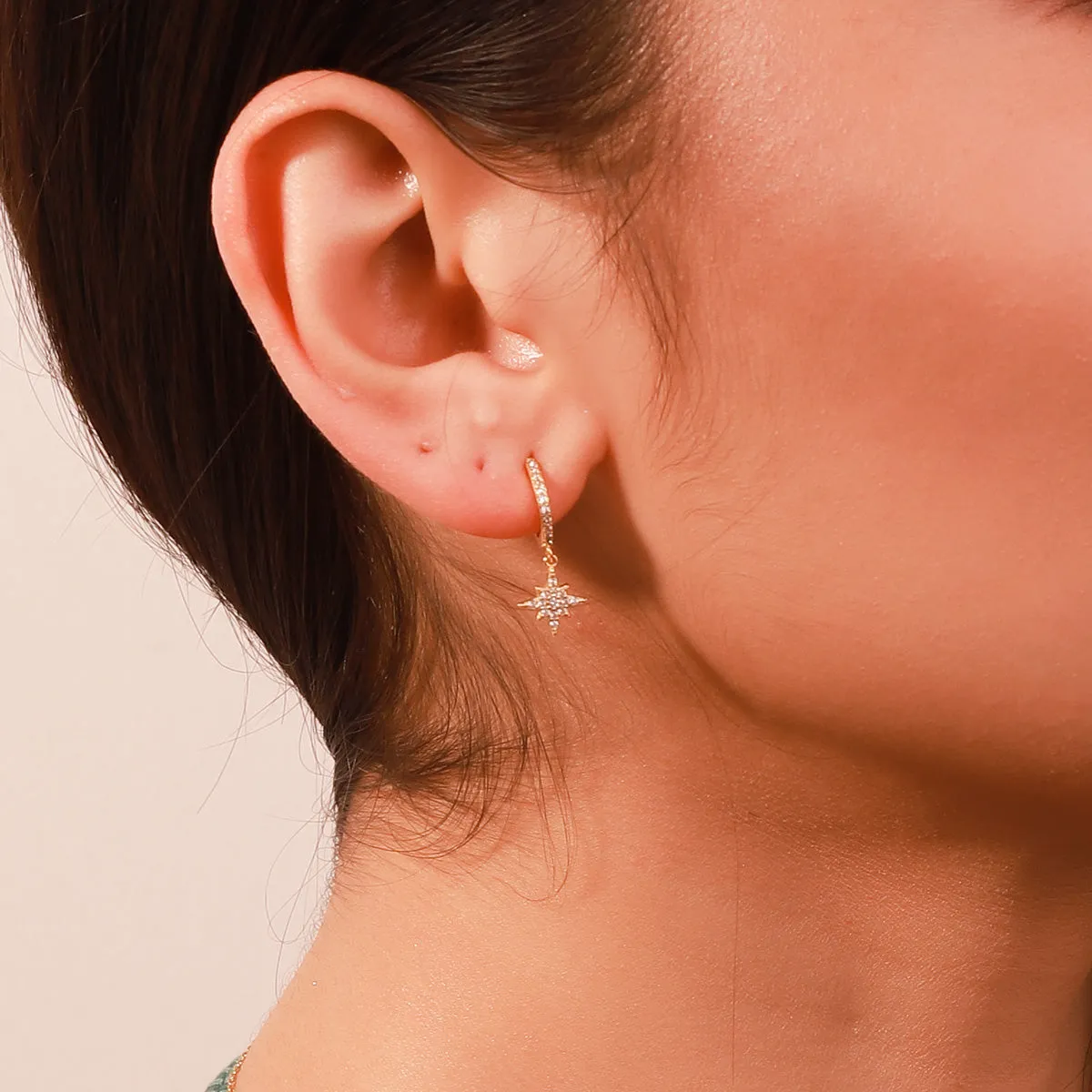 Sky Gold Diamond Drop Hoop Earrings