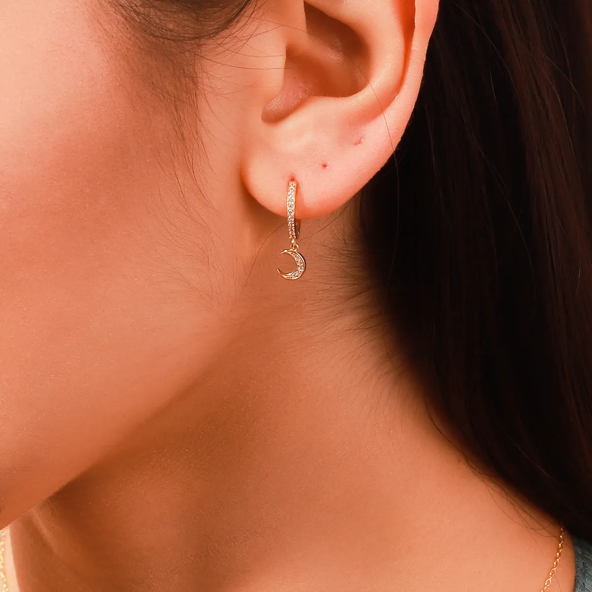 Sky Gold Diamond Drop Hoop Earrings