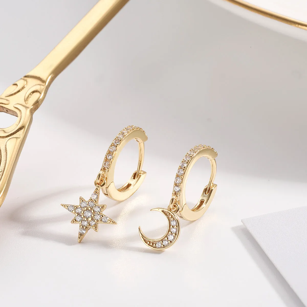 Sky Gold Diamond Drop Hoop Earrings